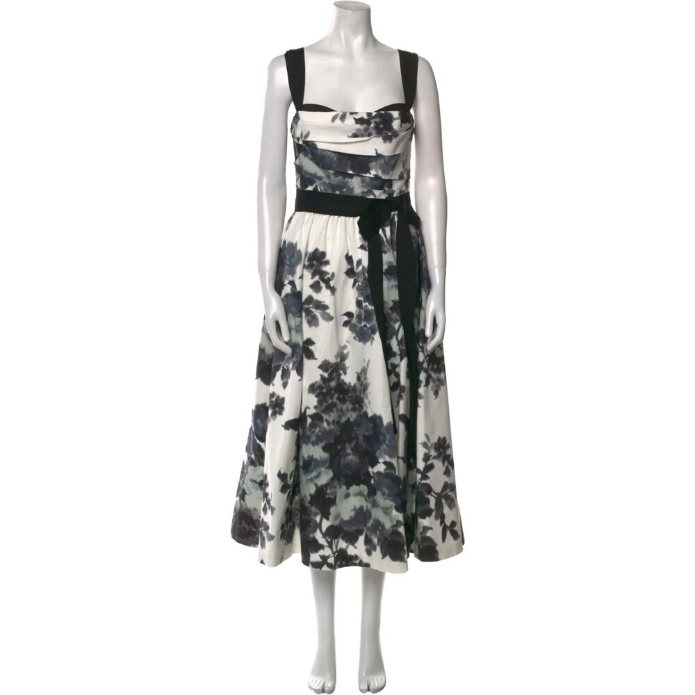 NWOT Carolina Herrera Cotton Floral Tea-Length Dress Sz 10 - Picture 8 of 16